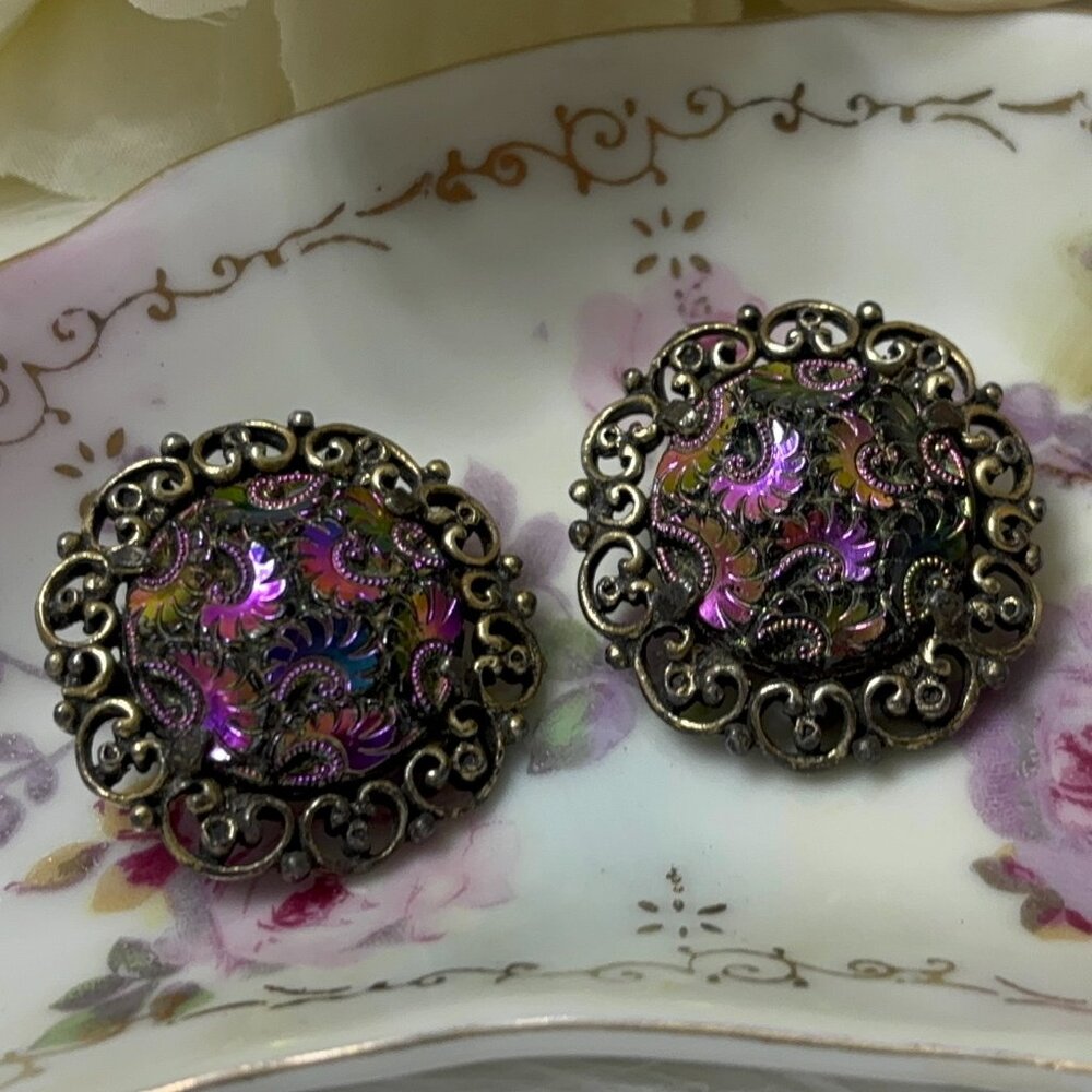 JUDY LEE CARNIVAL GLASS CLIP EARRINGS